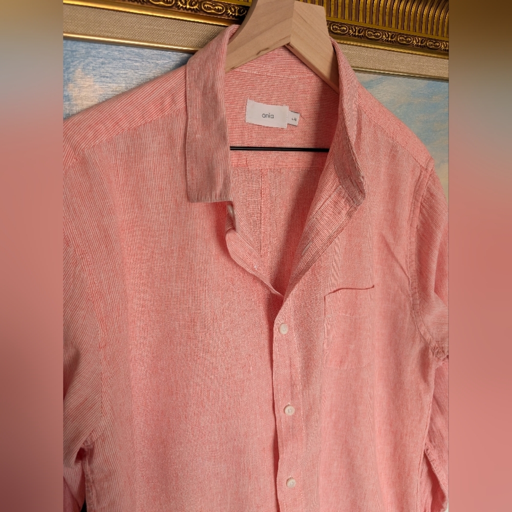 Onia Coral-Pink Linen Blend Shirt Large